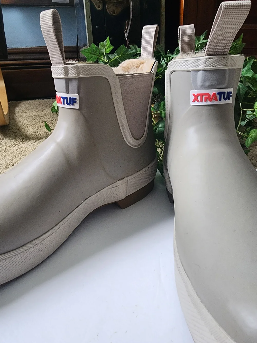 Xtratuf Taupe Chelsea Waterproof Rain Boots with Faux Fur Lining